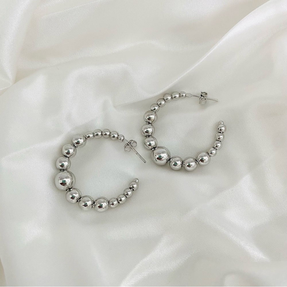Silver Beaded Hoops - Picture 8 of 9